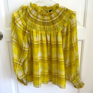 Ann Taylor Smocked Yellow Blouse Elastic Cuffs SP